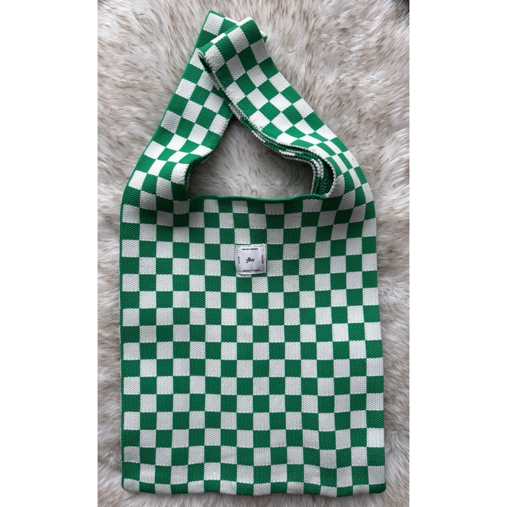 Yellow the Label - Green & White Checkered Knit Bag